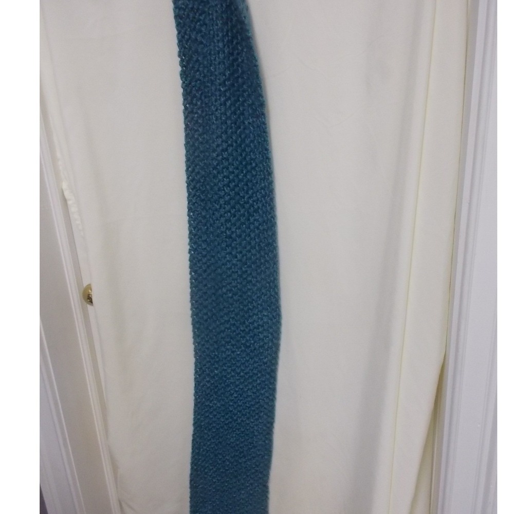 Handmade Teal Blue Knit Scarf Chunky Garter Stitch Winter Neck Warmer Accessory